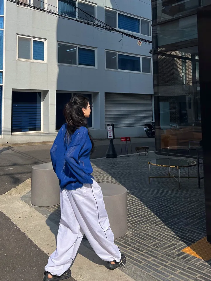 [국내제작/남녀공용] 커브드 라인 트랙팬츠 / 빅사이즈 유니섹스 와이드팬츠 바스락 나일론팬츠 여름긴바지 상세 이미지 33