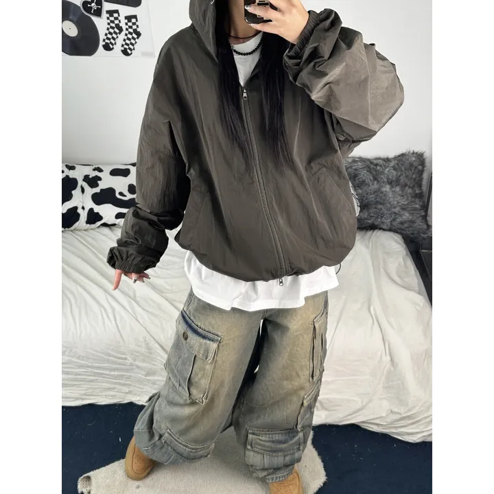 [재진행/UNISEX]고프 후드 루디 컬러 힙 윈드 집업 점퍼(chacoal,wine,blue) 상세 이미지 13
