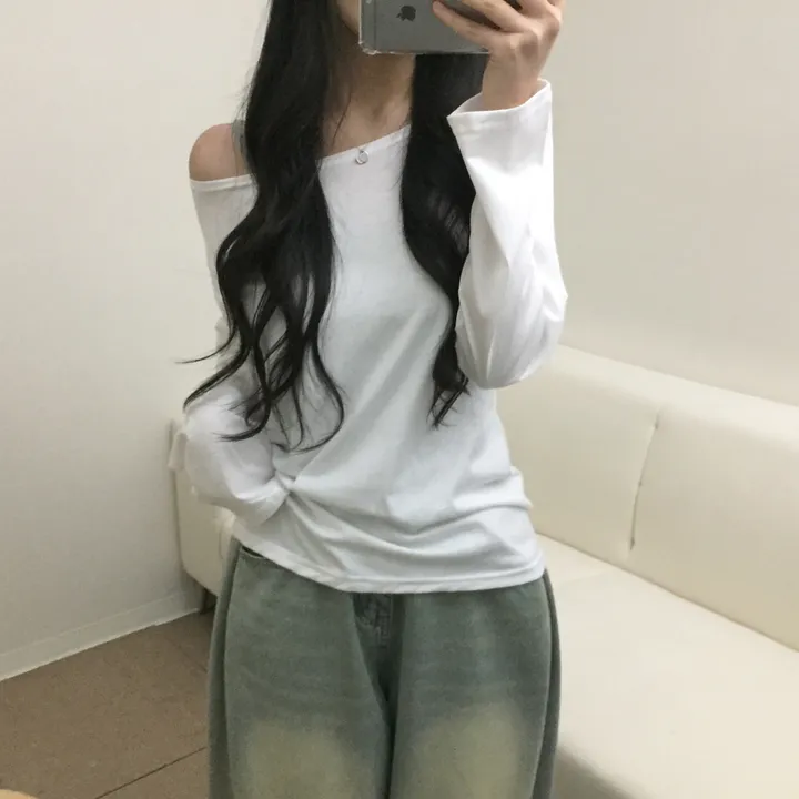 [-3kg/여리루즈핏!] 오프숄더 심플 루즈 여리 기본템 긴팔 티셔츠 (5color) 상세 이미지 8