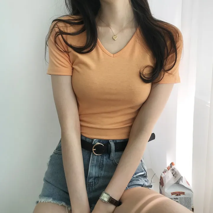 [퀄보장] *오늘출발* 부드러운 크림, 브이넥 무지반팔티 (쫀득핏 슬림 기본 반팔 티셔츠/이너티/기본티/무지티/레이어드티) 상세 이미지 10
