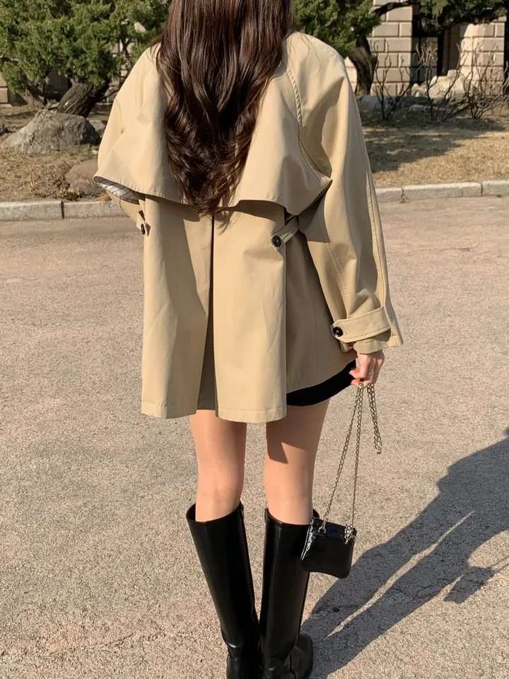 [*주문폭주!!/당일발송*] 파리 트렌치 케이프 하프코트 트렌치코트 트렌치하프 하프트렌치 코트 봄아우터 봄트렌치 절개트렌치 (1color) 상세 이미지 15