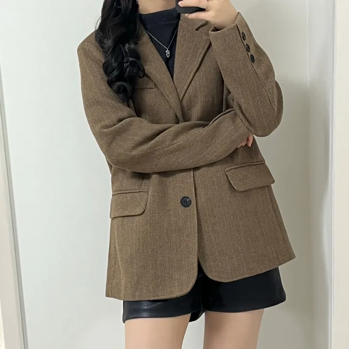 [램스울 80%] 고퀄리티 3버튼 헤링본 블레이저 자켓 상세 이미지 12