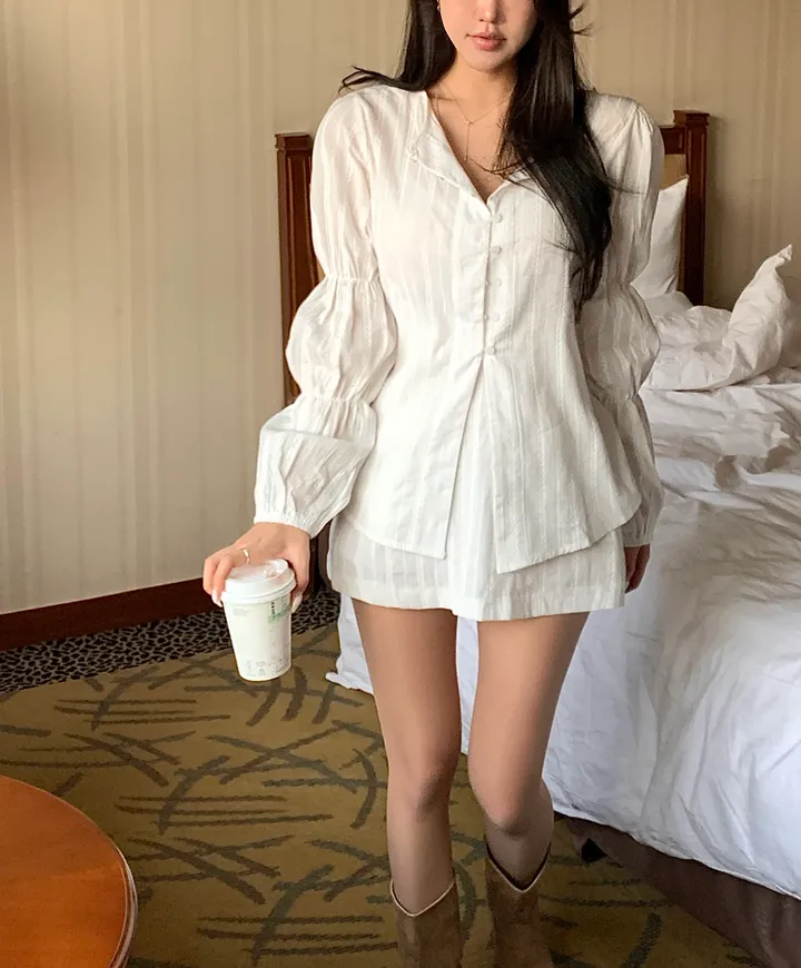 [SET*/자개단추] 아일릿 블라우스 스커트 세트-2col 상세 이미지 13
