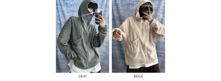 [UNISEX]히든 더 플리스 후리스 바라클라바 후드 포켓 스트링 포인트 집업(3color/3-5일 여유주문) 상세 이미지 3