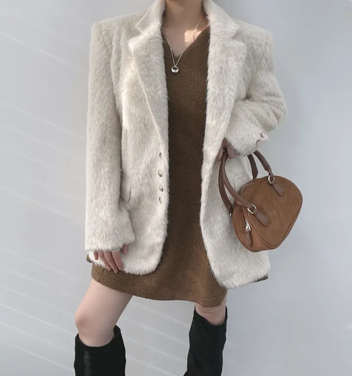*부들소재* 모헤어 자켓 퍼자켓 겨울 코트 연말룩 하객룩 모헤어자켓 모헤어코트 퍼자켓 하프자켓 하프코트 울코트 루즈핏 오버핏 크리스마스 상세 이미지 12