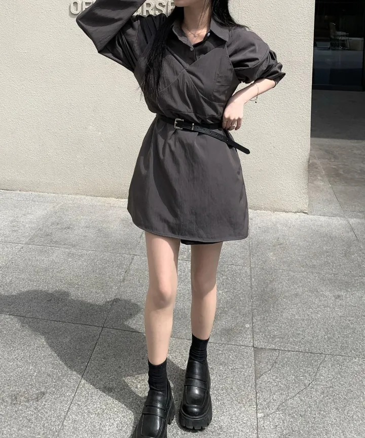 [set🖤/기장조절/데이트룩] 셔츠ops+뷔스티에ops 투피스 레이어드 세트set 상세 이미지 54