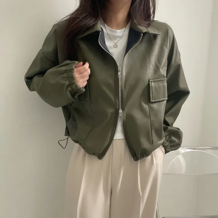 [투웨이/고퀄리티]레더 스트링 카라 크롭 라이더 숏자켓 3color 상세 이미지 58