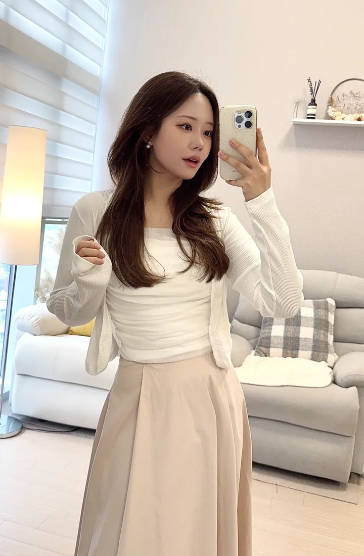 [고백공격주의] 쉬폰 레이스 셔링 나시 가디건 세트 투피스 상세 이미지 6