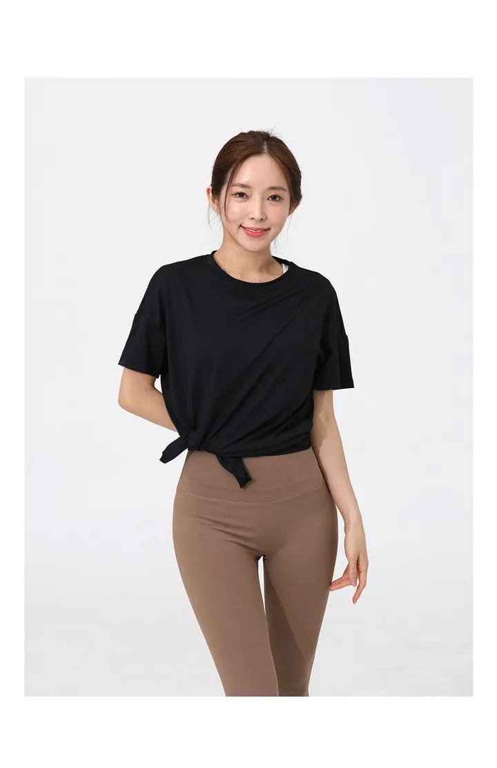 사이드 오픈 오버핏 힙커버 반팔 요가 티셔츠 여성 필라테스상의 루즈핏 요가복 운동복 상세 이미지 27