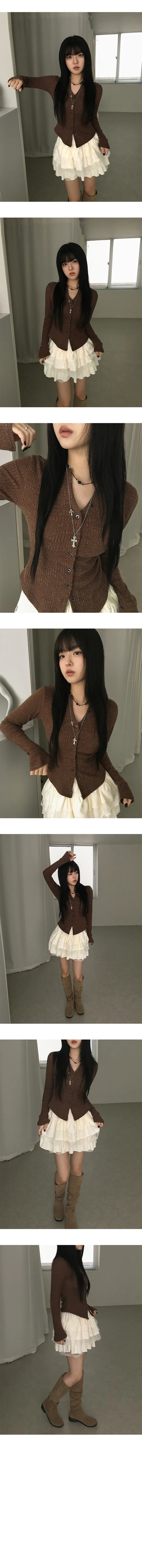 [겉기모/간절기🖤] 타로 힙 빈티지 브이넥 골지 단추 피치 가디건 3color 상세 이미지 4