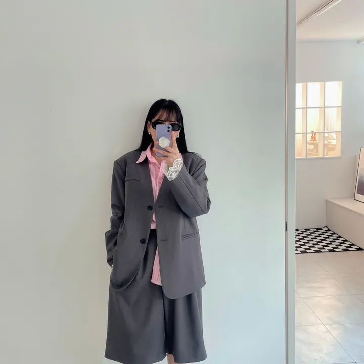 [봄best/데이트룩/하객룩] 쌜린 노카라 레이스자켓 봄 아우터 오버핏자켓 박스핏자켓 루즈핏자켓 싱글 봄자켓 상세 이미지 13