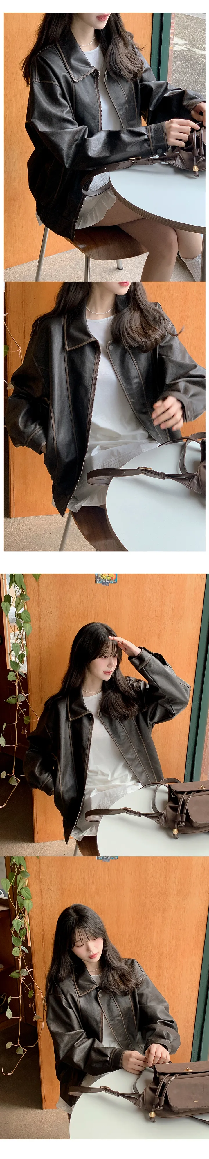 [베스트 재입고]스프링 빈티지 절개 레더 오버핏 자켓 (2color) 상세 이미지 8