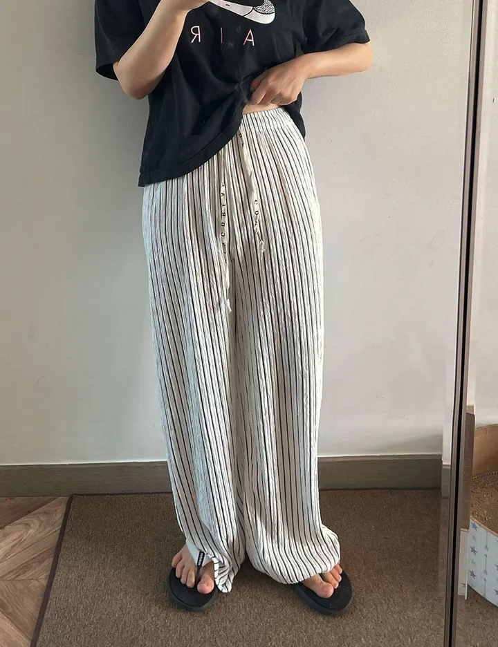 🎀핏보장🎀 찰랑 모던 스트라이프 밴딩팬츠 잠옷바지 마실룩 상세 이미지 32
