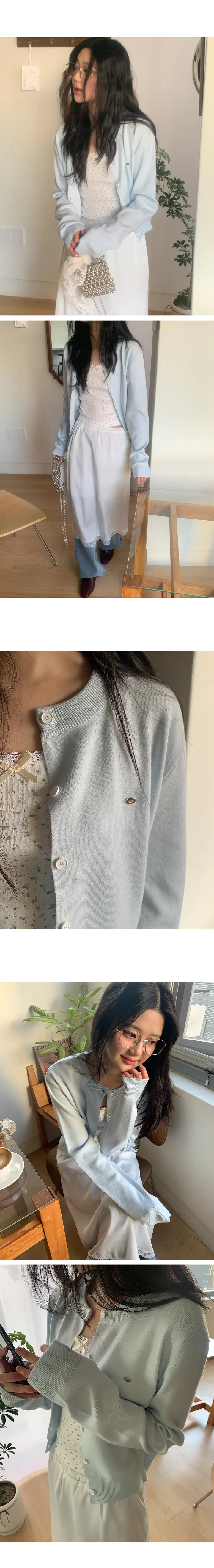 [블루당일/인기폭주🌸/레이어드/촉감굿/부드러워요!] 알퐁소 여리핏 버튼 라운드 긴팔 니트 가디건 상세 이미지 4