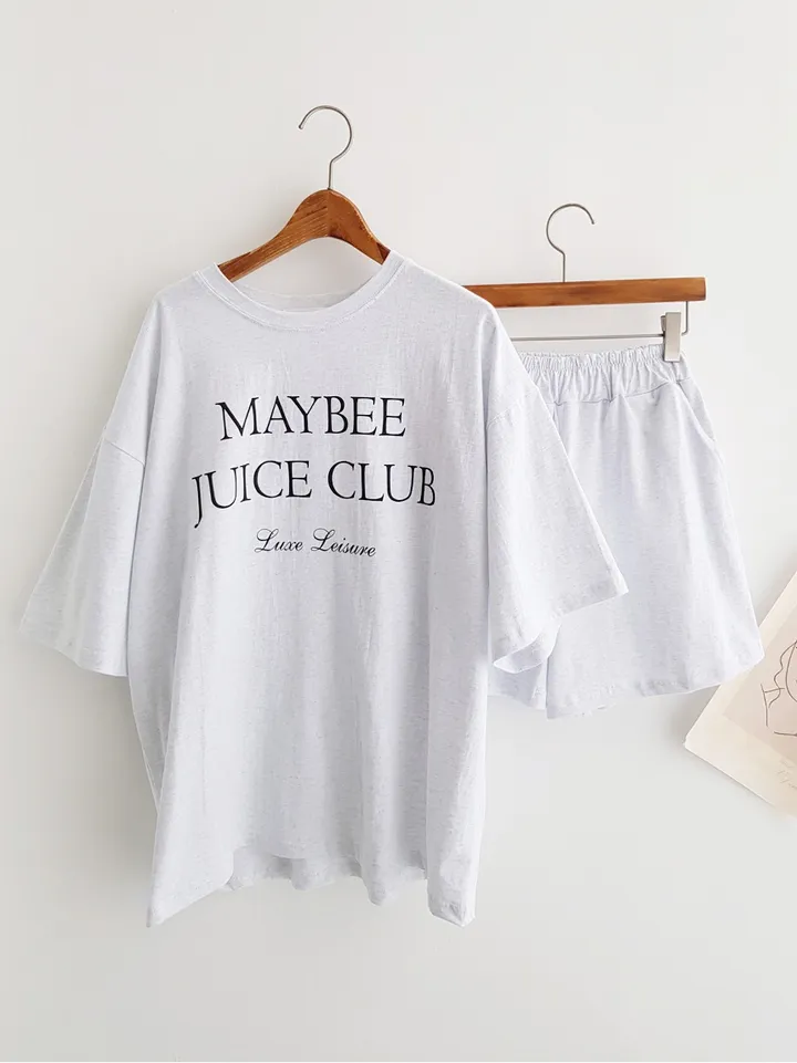 [세트가격!] Maybee 레터링 프린트 오버핏티셔츠 반팔 티셔츠 밴딩 반바지 홈웨어세트 여름파자마 트레이닝복 츄리닝세트 주말룩 여름휴가 바캉스룩 이지웨어세트 상세 이미지 10