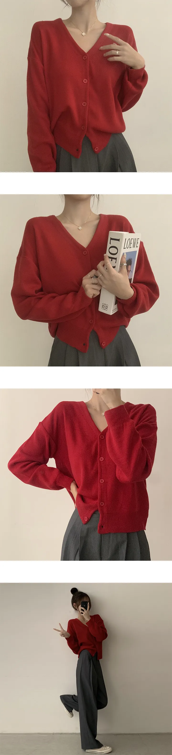 [자신있는 추천/꼭 소장!] 가을준비 시작! 유주 브이넥 니트 오버핏 아우터 무지 데일리 캐주얼 루즈핏 긴팔 가을 가디건 10color 상세 이미지 11