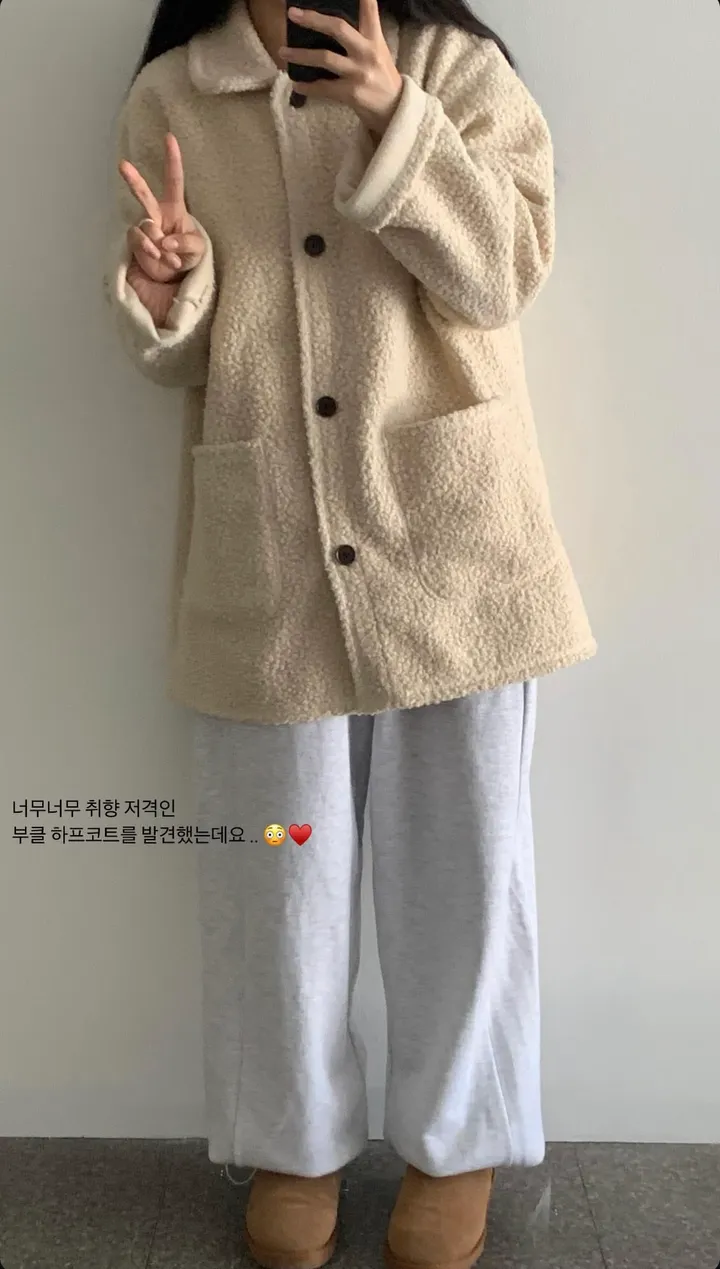 [당일발송/문의폭주] 푸들 뽀글이 부클 카라 하프코트 상세 이미지 3