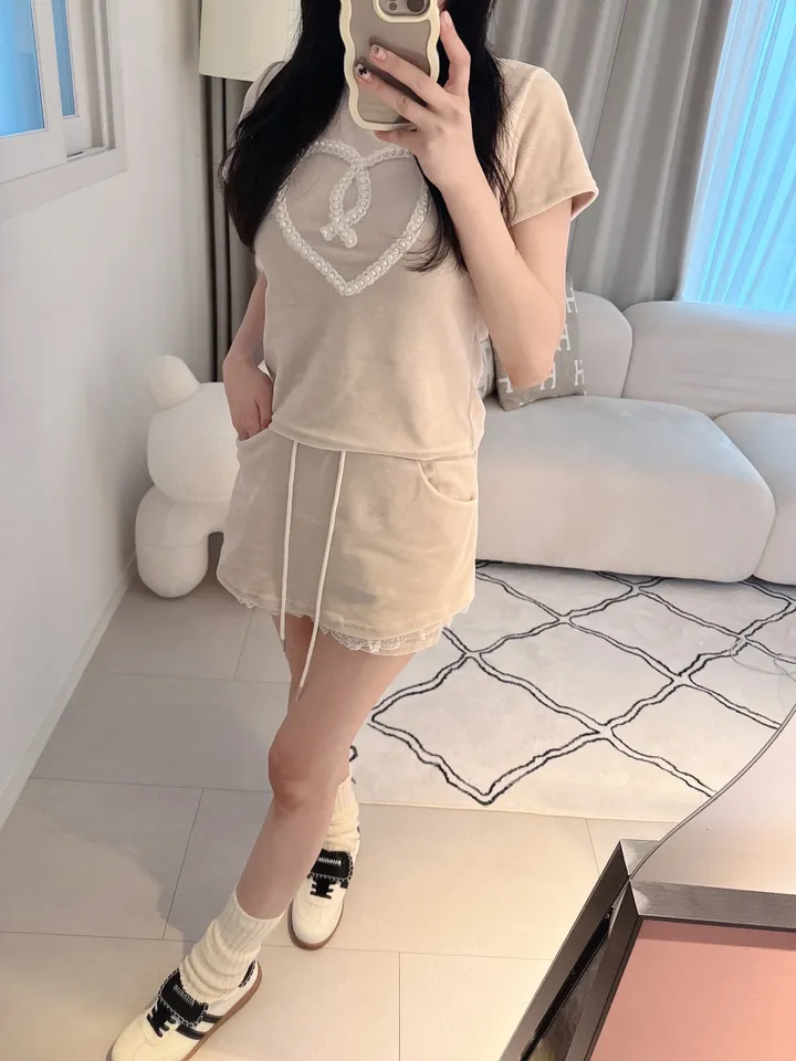 벨로아 피치 진주 하트 레이스 치마바지 투피스 세트 (2color) 상세 이미지 38