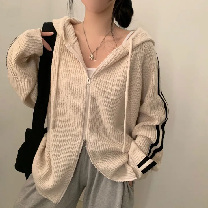 [투웨이!/저렴이XX] 펌킨 배색 라인 투웨이 오버핏 후드집업,니트가디건 - 4color 상세 이미지 20