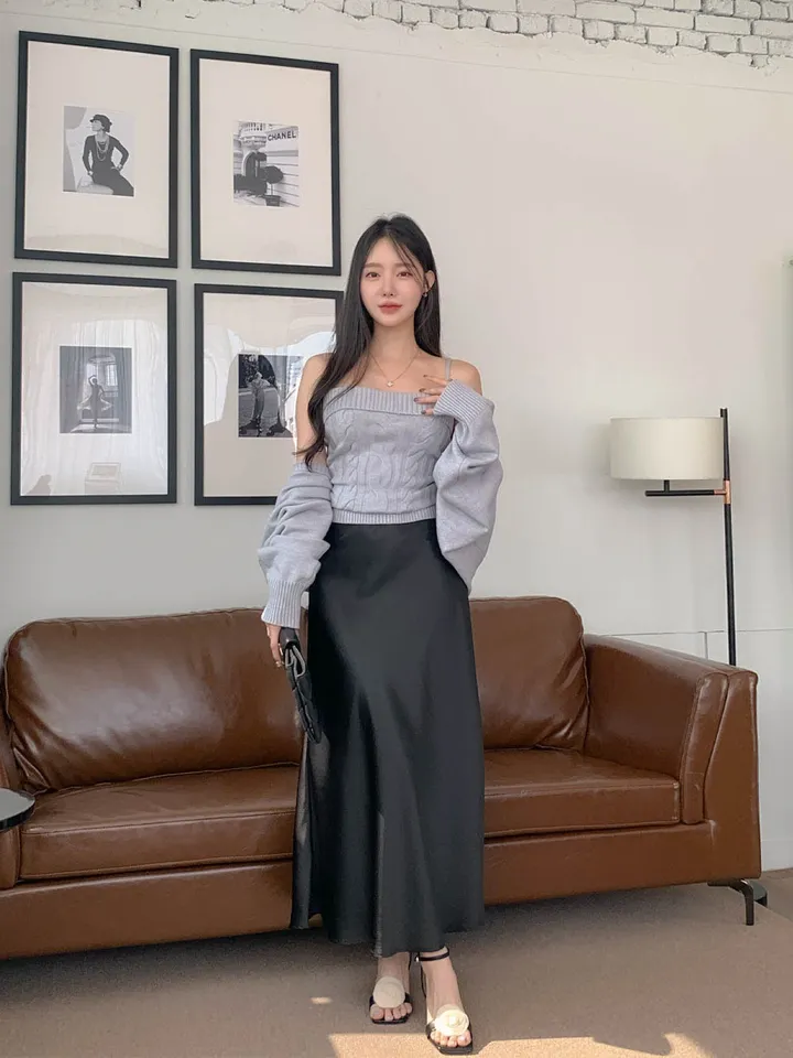 [찐애정템ㅠ고퀄버전*나시볼레로setෆ부유방삭제핏] 빈츠 꽈배기 끈나시 + 루즈핏 긴팔 볼레로 세트 니트 탑 나시 크롭 볼레로 가디건 스판 긴팔 투피스 세트 봄 가을 데일리룩 데이트 상세 이미지 37