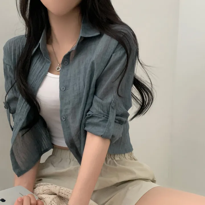 [살안타템17컬러✨/크롭&루즈핏] 햇빛차단, 린넨 시스루 루즈핏 거즈 셔츠/남방 블라우스 상세 이미지 53