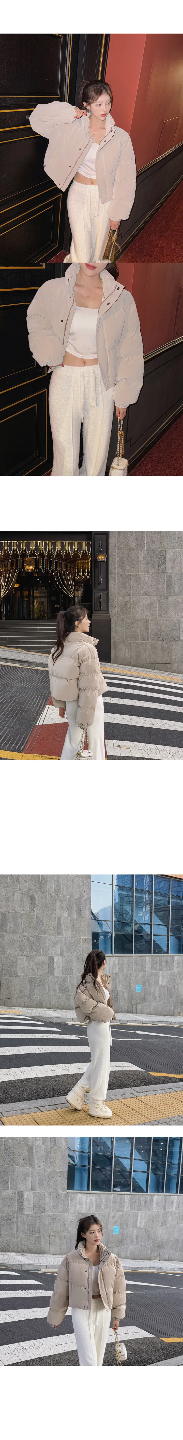 [무광레더/매트질감/어깡❌/고퀄/5col] 노라트 하이넥 카라넥 스냅버튼 지퍼 웰론 페이크레더 매트 무광 레더 크롭 패딩 상세 이미지 38
