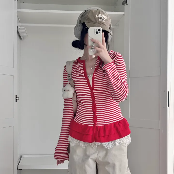 [하트단추🖤/스카시 펀칭] 말라핏 스트라이프 프릴 가디건 상세 이미지 45