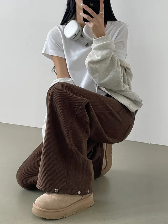 [한파대비/3기장~2XL!] 스냅버튼 융기모 코듀로이 골덴 폴딩 와이드팬츠 4color 상세 이미지 28