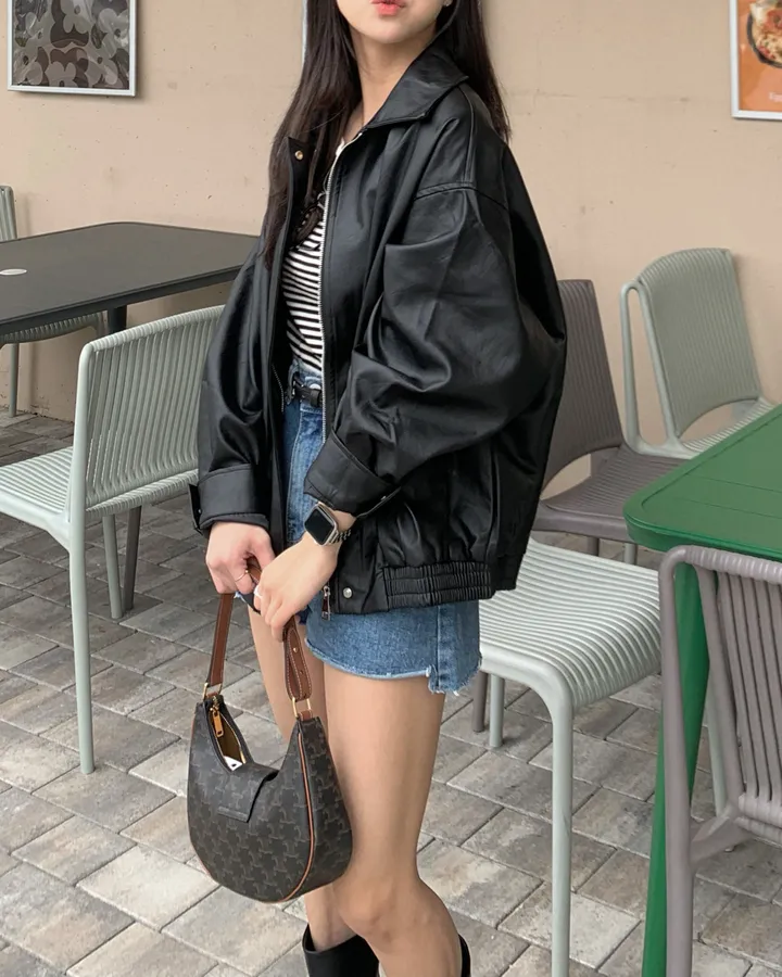 <미리 봄🌸/찐오버핏> 데이 오버핏 카라 블루종 레더자켓 - 2color 상세 이미지 31
