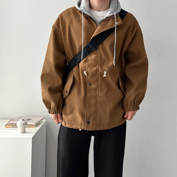 가을 겨울 오버핏 하프 코트 미니멀 빅사이즈 아우터 후드레이어드오버핏코트 상세 이미지 14