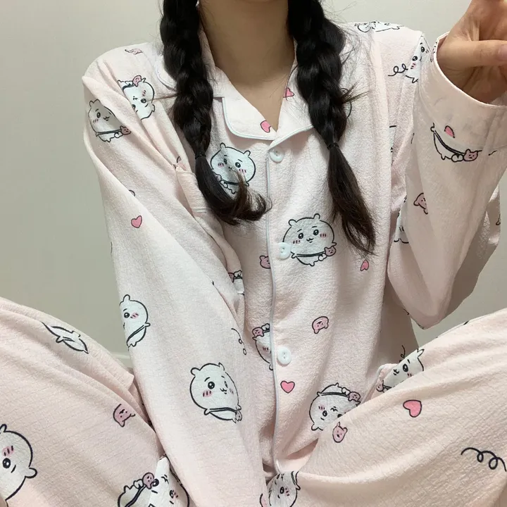 [🔥당일출고🔥/3컬러!] 먼작귀 치이카와 하치와레 우사기 생일선물 지지미 긴팔 긴바지 잠옷 파자마 홈웨어 세트 상세 이미지 2