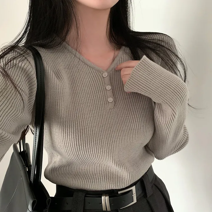 [4계절필수 디자인/연그레이 당일출고✨] 자체제작 #크치Made 젤리 버튼 트임 브이넥 골지 겨울 니트 긴팔티셔츠 - nt 상세 이미지 166