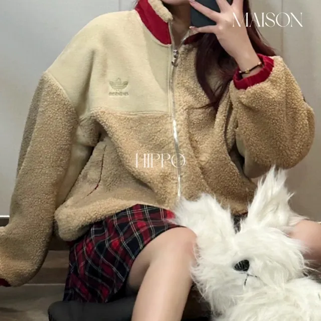 아디다스 오리지널 뽀글이 플리스 후리스 양털 쉐르파 집업 자켓 HY7277 상세 이미지 6
