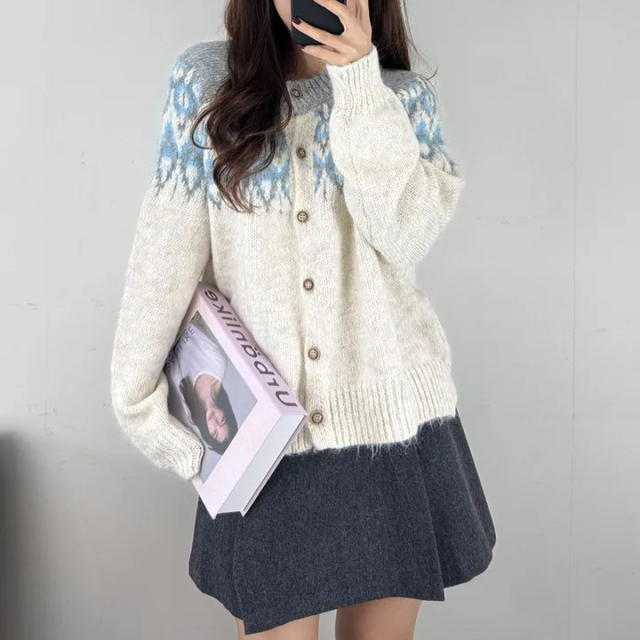 [당일발송] 3Color 앙고라 다이아 노르딕 니트 긴팔 가디건*1363 상세 이미지 8
