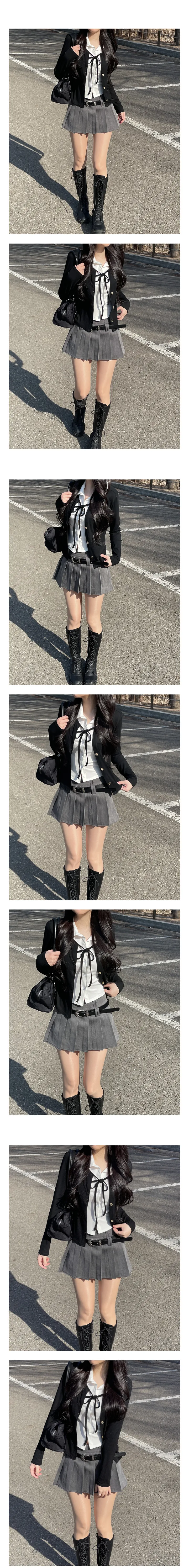 [셔츠가디건set🖤] 다키 레이어드 스트랩 리본 버튼 일체형 셔츠 가디건 상세 이미지 4