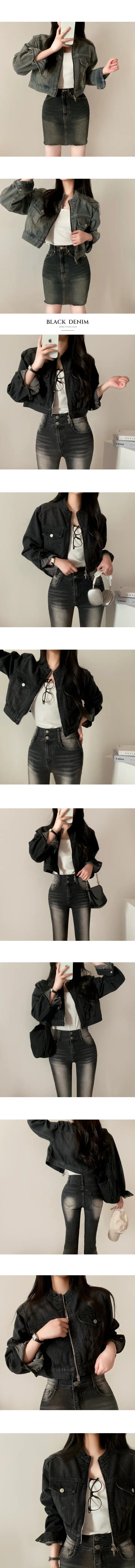 [고퀄탄탄!/핏보장💕/청순힙~] 빈티지 워싱 투웨이 노카라 크롭 긴팔 데님 청자켓 집업 상세 이미지 12