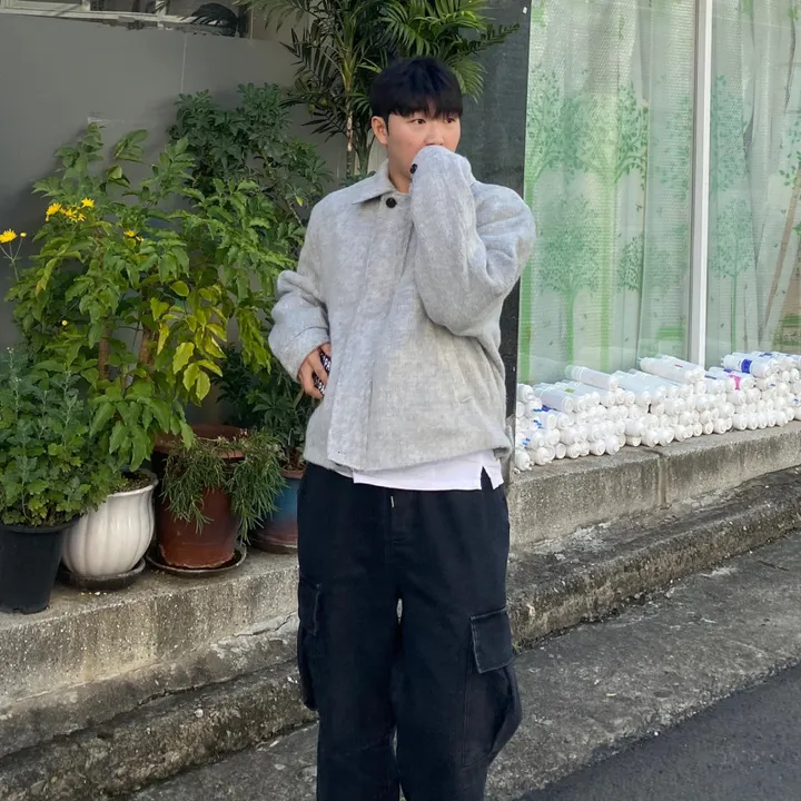 [캐주얼] 배색 남자 커플 오버핏 부클 털 모헤어 울 숏 하프 반 크롭 코트 점퍼 자켓 상세 이미지 40