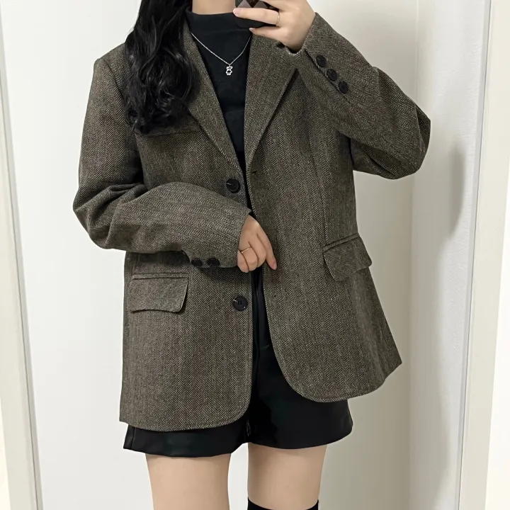 [램스울 80%] 고퀄리티 3버튼 헤링본 블레이저 자켓 상세 이미지 4