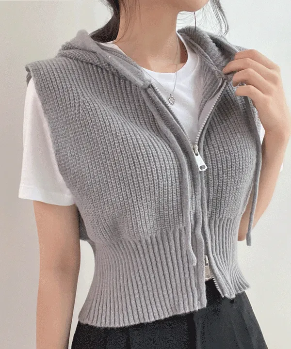 [최저가] 기획 러블리 베이직 니트 후드 조끼 집업 [3 color]