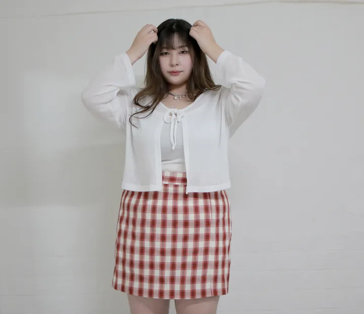 (55-100) 빅사이즈 브이넥 시스루 리본 가디건 살탐방지 얇은가디건 상세 이미지 21