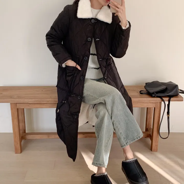 [당일출고/고퀄💯] 안감전체퍼 퍼카라 누빔 밍크 롱패딩 코트,2color 상세 이미지 10