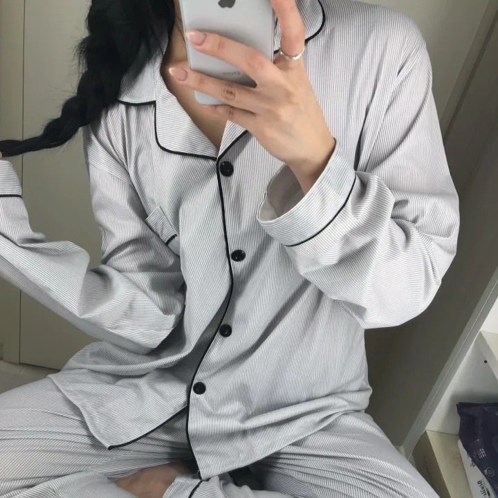 [🙋‍♀️최저가/당일출고] 그레이 스트라이프 잠옷 세트 홈웨어 파자마 커 상세 이미지 9