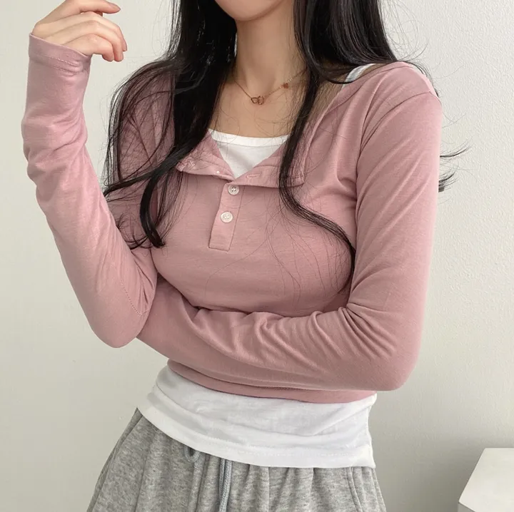 [2set/나시포함!] 단추 크롭 긴팔 세트 3color 상세 이미지 8