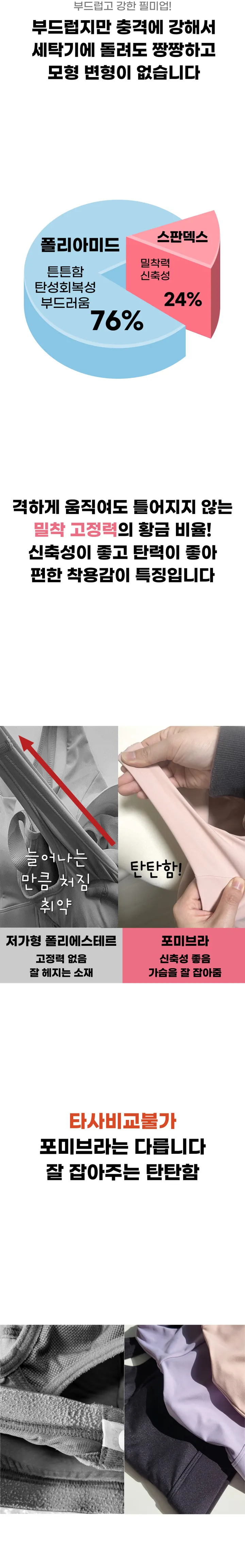 🔥3만장돌파 & 당일출고🔥 앞지퍼 편한 일체형패드 스포츠 브라 필미업 포미브라 상세 이미지 18