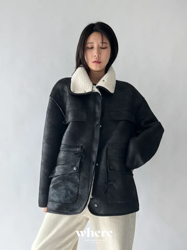 오버핏🖤 레더힙 스트링 무스탕 2Color 상세 이미지 1