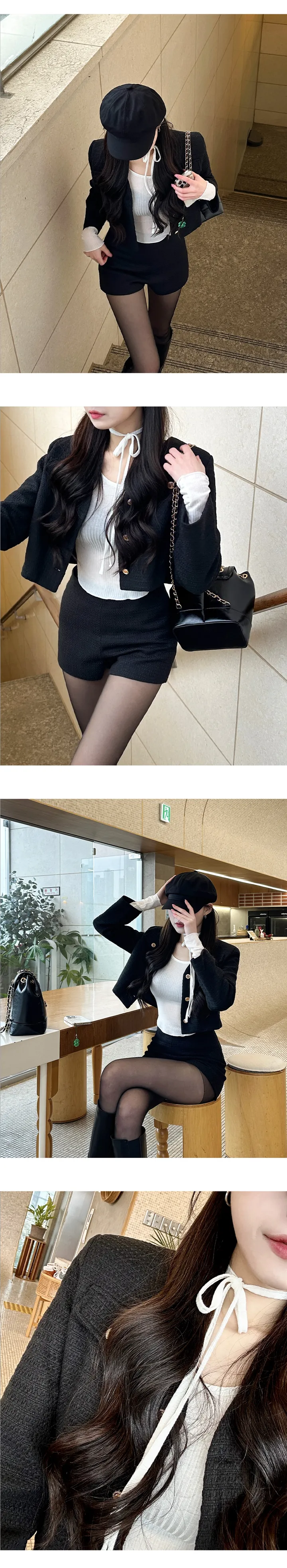 [🤍코디추천🤍] 노카 노카라 라운드넥 스탠다드핏 크롭 트위드 자켓 -3color / 크롭자켓 트위드자켓 숏자켓 아우터  노카라자켓 하객자켓 하객룩 데이트룩 결혼식룩 꾸꾸꾸 상세 이미지 4