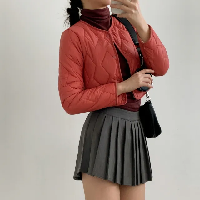 [기본/퍼]2사이즈 베이직 가벼운 똑딱이 크롭 숏 엠보 누빔 이너 경량패딩(6color) 상세 이미지 7