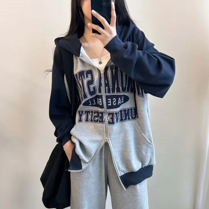 오늘출발🤎 [오버핏/투웨이~] 스테이트,오버핏 레터링 투웨이 배색 후드 집업 [4color] 상세 이미지 24