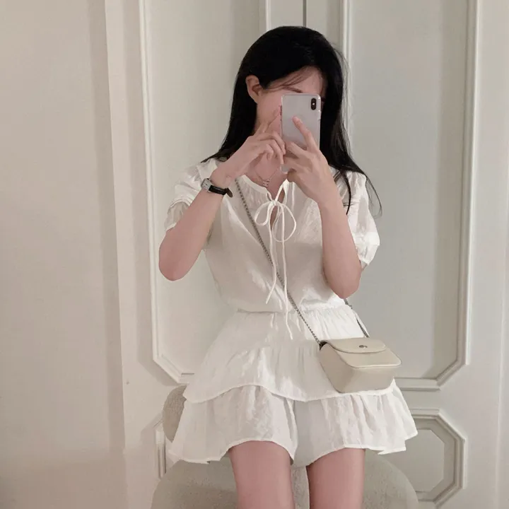 [세트가격!✨/기획특가]러블리함과 여리함을 모두 챙긴,시드니 투웨이 반팔 블라우스 + 캉캉 밴딩 미니스커트 SET 상세 이미지 16