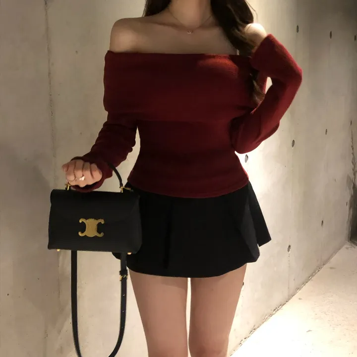 +특가할인✨ [봄신상/팔뚝살소멸핏] 기본충실! 로제 오프숄더 슬림 니트 긴팔 티셔츠 knit (*핏,컬러완벽 *흘러내림X) 상세 이미지 12